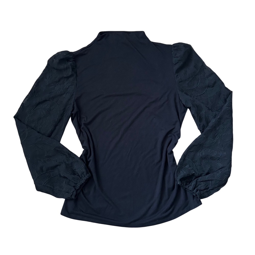 ELIE TAHARI Sheer Embroidered Lace longSleeve High Neck Top L Noir Black - Picture 2 of 9